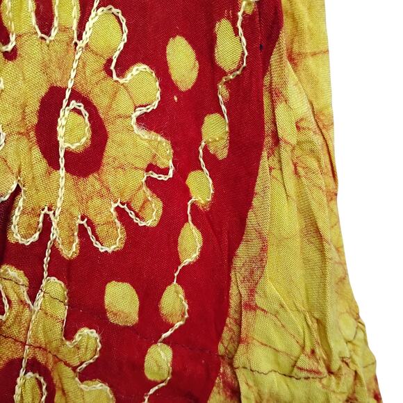 Bohemian Ethnic Inspired Maxi Dress One Size Yellow and Red Halter Low Back - Picture 12 of 12